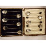 CASED SIX SILVER COFFEE BEAN SPOONS AND SIX OTHERS