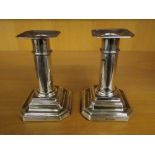 PAIR OF SHEFFIELD SILVER DWARF CANDLESTICKS ON STEPPED BASES