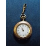 UNMARKED ROSE YELLOW AND ENAMEL FOB WATCH