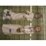 TWO NAO FIGURES GIRLS IN NIGHTDRESSES WITH PUPPY DOG AND A BASKET