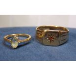 18CT AQUA MARINE RING AND A 9CT GOLD RUBY SIGNET RING 6.