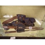 WORLD WAR II BAYONET IN SCABBARD ON LEATHER BELT WITH AMMUNITION POUCHES