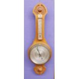 EDWARDIAN OAK CARVED ANEROID BAROMETER