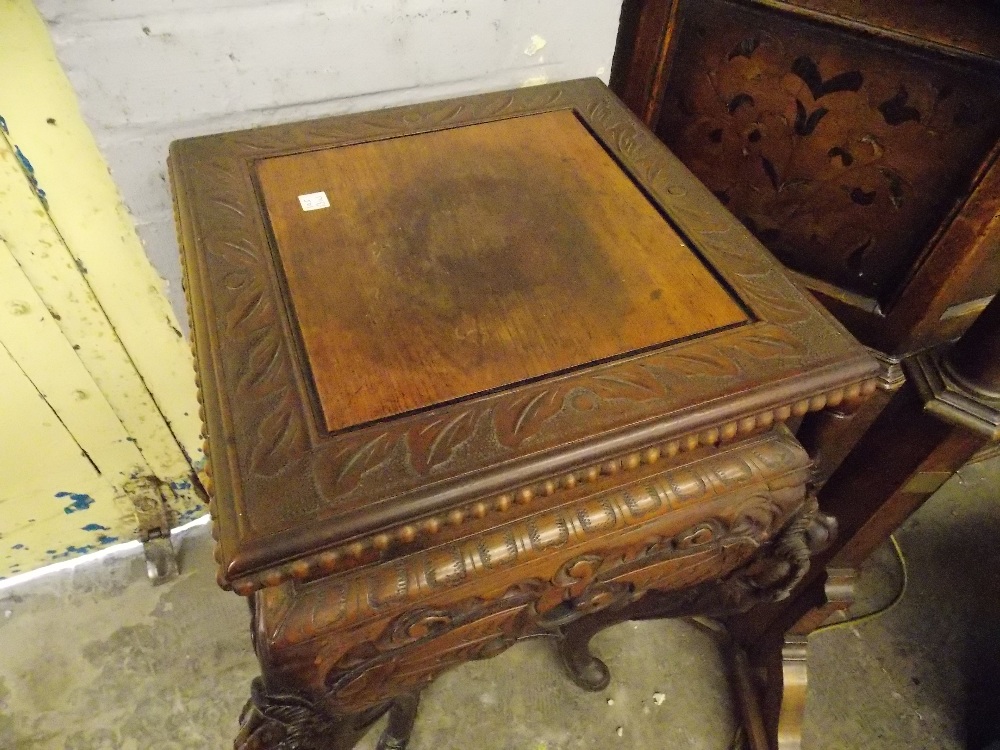 ORIENTAL CARVED SQUARE SECTION PLANTER TABLE - Image 2 of 3