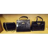 THREE LADIES HANDBAGS - ONE BLACK MOCK CROCODILE HANDBAG BY RAYNE,