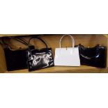 LADIES FOUR VINTAGE HANDBAGS - THREE BLACK AND ONE WHITE