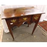 EARLY 18TH CENTURY OAK LOWBOY WITH MOULDED THUMB EDGE, FITTED WITH THREE DRAWERS ON CABRIOLE LEGS,