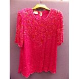 LADIES SILK BEADED TOP/TUNIC IN CERISE PINK, BY FRANK USHER,