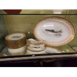 NORITAKE 15 PIECE BLUSH AND GILDED DINNER SET DECORATED WITH FISH