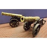 PAIR OF CAST BRASS AND IRON MODELS OF FIELD CANNONS,