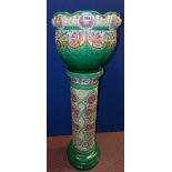 BURMANTOFTS FAIENCE JARDINIERE ON PEDESTAL IMPRESSED ENGLAND 1943, DIAMETER 36 CM,