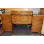 ART DECO BOW FRONT WALNUT PEDESTAL SIDEBOARD, WIDTH 156CM,