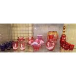 SELECTION OF CRANBERRY GLASS AND MARY GREGORY STYLE DECORATED BEAKERS,