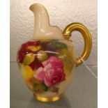 ROYAL WORCESTER FLAT BACKED ROSES JUG WITH GILT HANDLE PUCE MARK TO UNDERSIDE 1094,