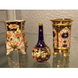 ROYAL CROWN DERBY MINIATURE CAMPANA VASES AND IMARI BOTTLE VASE