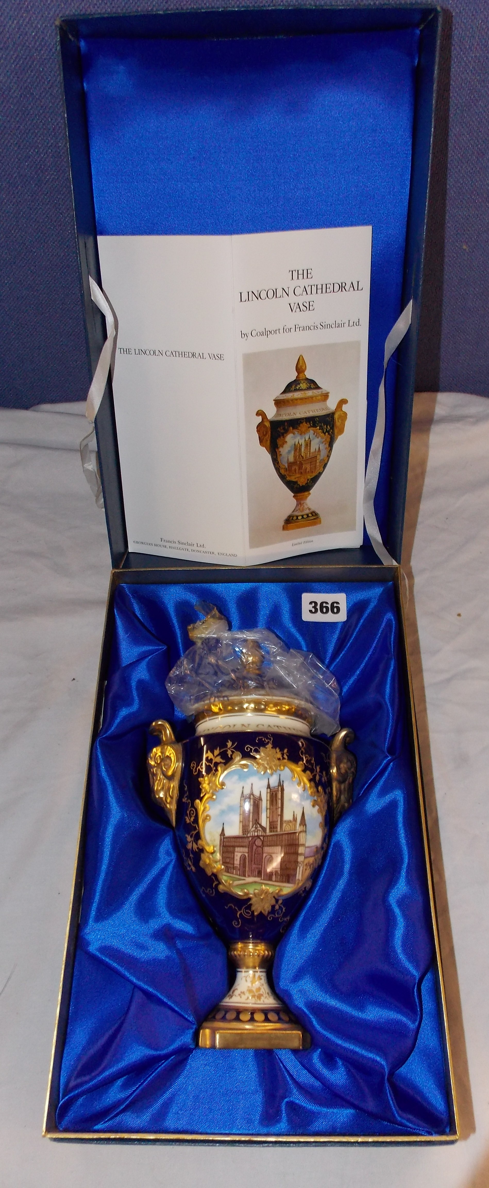 COALPORT BLEU DE ROI AND GILDED LINCOLN CATHEDRAL VASE AND COVER