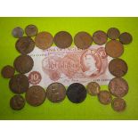 PRE DECIMAL 10 SHILLING NOTE AND COINS