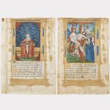 THE HOLY TRINITY AND THE DEPOSITION OF CHRIST, TWO MINIATURES ON ILLUMINATED VELLUM LEAVES FROM A