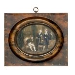 A well executed miniature oval oil painting of Napoleon, in full dress, seated in an armchair and