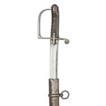 A late 18th century continental cavalry trooper’s sword, curved shallow fullered blade 33”, heavy