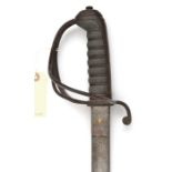 A Vic 1821 pattern light cavalry officer’s sword, slightly curved, fullered blade 32½”, etched on