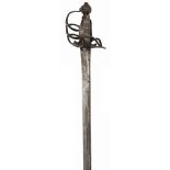 A mid 17th century mortuary sword, SE blade 29½”, with back fuller and central fuller for lower ¾ of