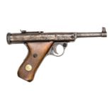 An early .177” Haenel Model 28 air pistol, number 1924 (c 1927?), the air chamber marked “Haenel Air