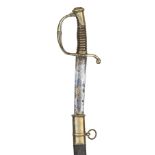 A French infantry officer’s sword, c 1850, curved fullered blade 29½”, with maker’s initials S &