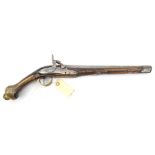 An 18th century 20 bore Turkish percussion holster pistol, crudely converted from flintlock, 18½”
