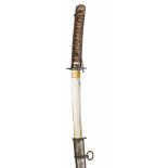 A WWII Japanese NCO’s sword, blade 27”, with narrow back fuller and numbered 53958, alloy