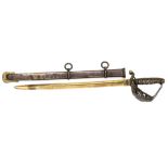 A well modelled miniature 1821 pattern heavy cavalry officer’s sword, brass fullered blade 8”,