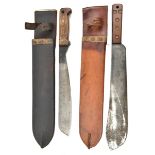 A WWII machete, blade 14½”, marked JJB, 1943 and broad arrow, in scabbard d. 1942, GC; and a post