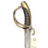A continental light cavalry troopers sword, curved shallow fullered blade 30½”, DE at point (AF),