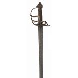 A mid 17th century mortuary sword, DE blade 34” (8” at tip an old replacement), short shallow