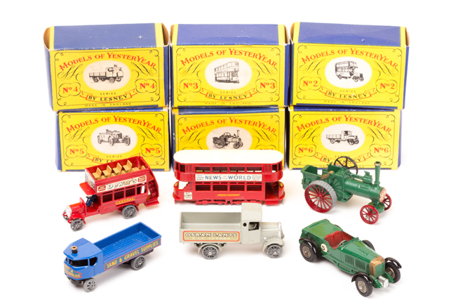 6 original series Matchbox Models of Yesteryear. No.1 Allchin Traction Engine. No.2 ‘B’ Type Bus.