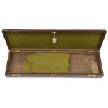 A mid 19th century oak gun case, rounded edges and corners, brass mounts including sliding catches