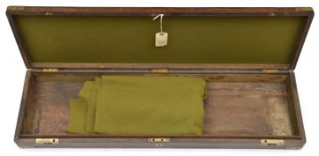 A mid 19th century oak gun case, rounded edges and corners, brass mounts including sliding catches