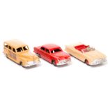 3 Dinky Toys American Cars. Ford Sedan (139a) in red with maroon wheels and black tyres and early