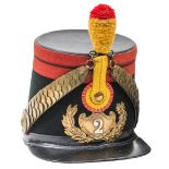 A Spanish officer’s shako of the 2nd Regt, black cloth body with Pl peak, headband and top, 2