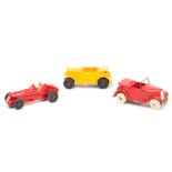 3 Dinky Toys. A single seat Midget Racer (35b) in red with silver grill, black rubber wheels and