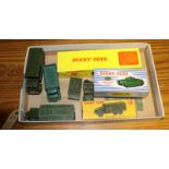 8 Dinky military toys. 25 Pound Field Gun Set No.697, boxed however without cardboard insert.