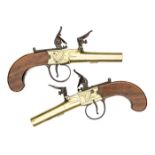A pair of 70 bore brass barrelled and brass framed flintlock boxlock pocket pistols by T W Field