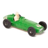 A Crescent Toys BRM Mk 2 Grand Prix car. In mid green, with black wheels and tyres. Racing number 7.
