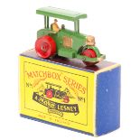 Matchbox Series No.1 Diesel Road Roller. Type 1 dark green with gild detailing, tan driver and red