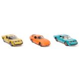 5 Solido cars. A Lamborghini P400 (161) in turquoise and another in metallic green, a BMW 2000CS (