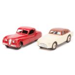 2 Dinky Toys. A Jaguar XK120 (157) in red with red wheels and black tyres. Together with an A.C.