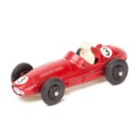 A Crescent Toys Maserati 2.5 litre Grand Prix car. In red, with black wheels and tyres. Racing