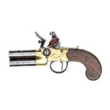 A DB 50 bore brass framed O&U tap action flintlock boxlock pistol, by G Goodwin & Co, 7¼” overall,