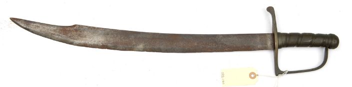 An unusual sidearm, possibly Turkish, shallow fullered scimitar blade 21”, brass hilt with long