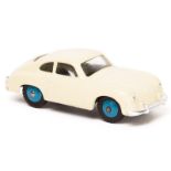 Dinky Toys Porsche 356 (182). An example in cream with mid blue wheels and black rubber tyres. VGC-